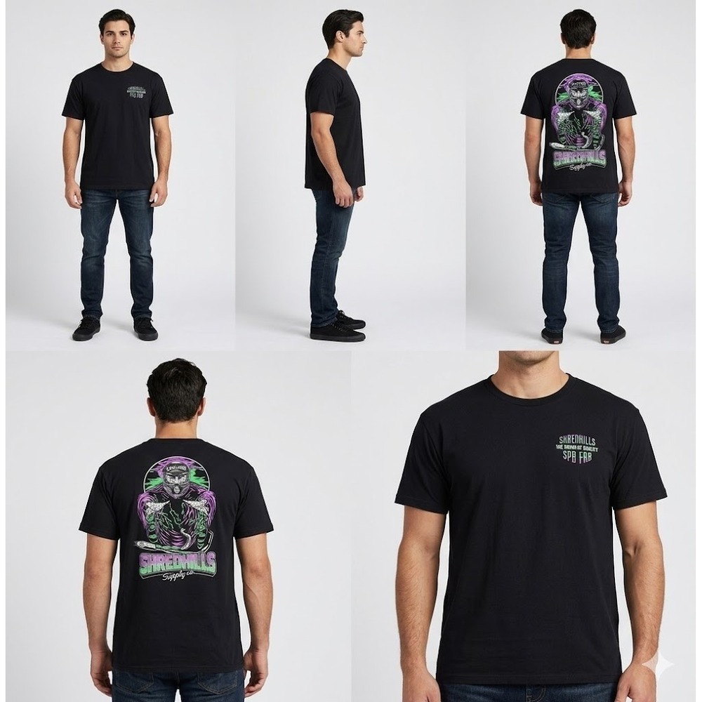 Shredhills Supply Co. Graphic T-Shirt‎ Mens 2XL Black Y2K Streetwear Crewneck